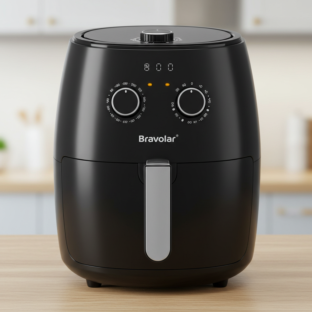 Airfryer Bravolar 4L Preta – Controle Duplo, Mais Saúde e Sabor Sem Óleo