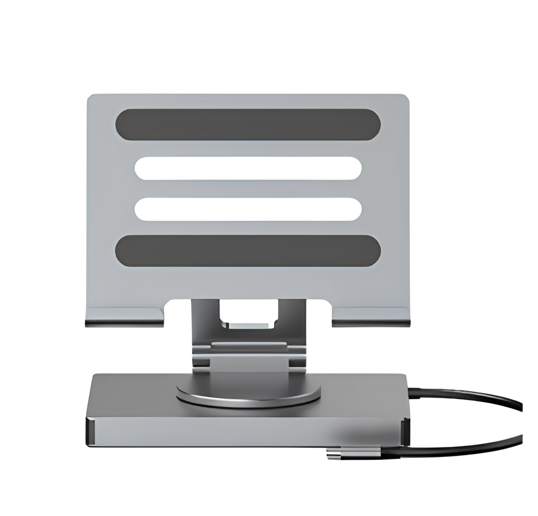 Suporte Bravolar com HUB USB-C 6 em 1 para Notebook e Tablet – Alumínio, Rotação 360°
